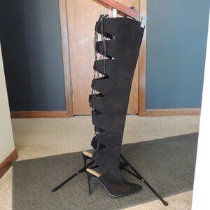 Shoe Dazzle DYONNE Black Over-the-Knee Lace-Up Stiletto Boots Size 8.5